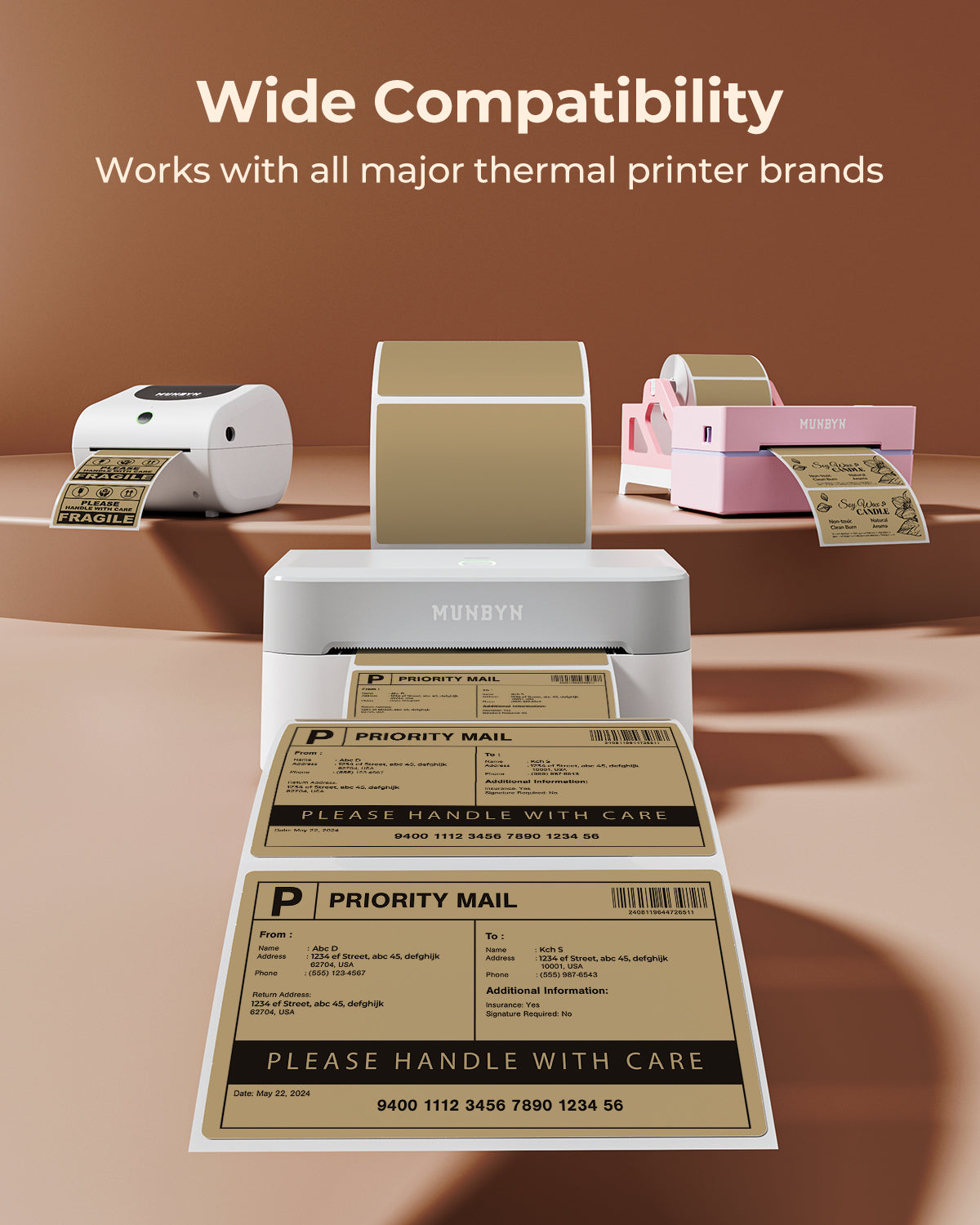 4” X 3” Thermo-Etiketten Braun