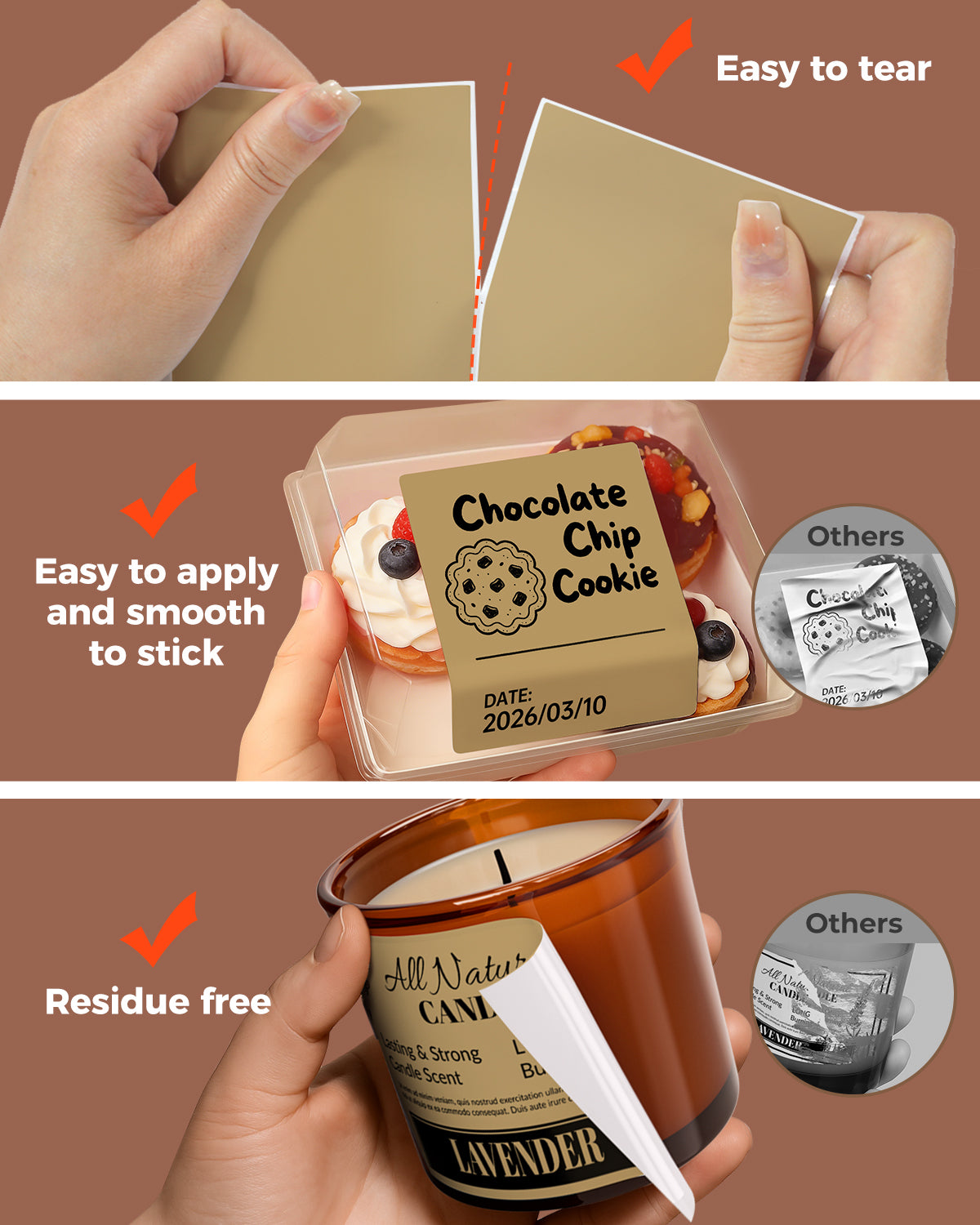 4” X 3” Thermo-Etiketten Braun