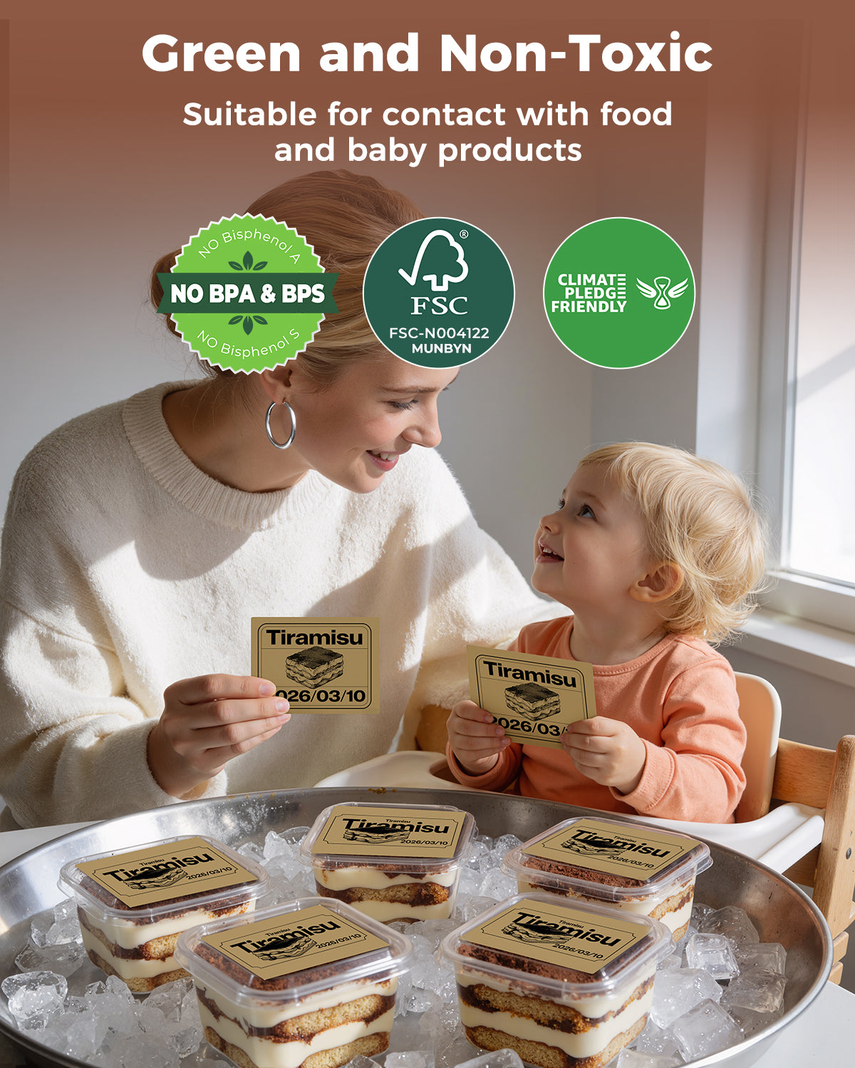 4” X 3” Thermo-Etiketten Braun