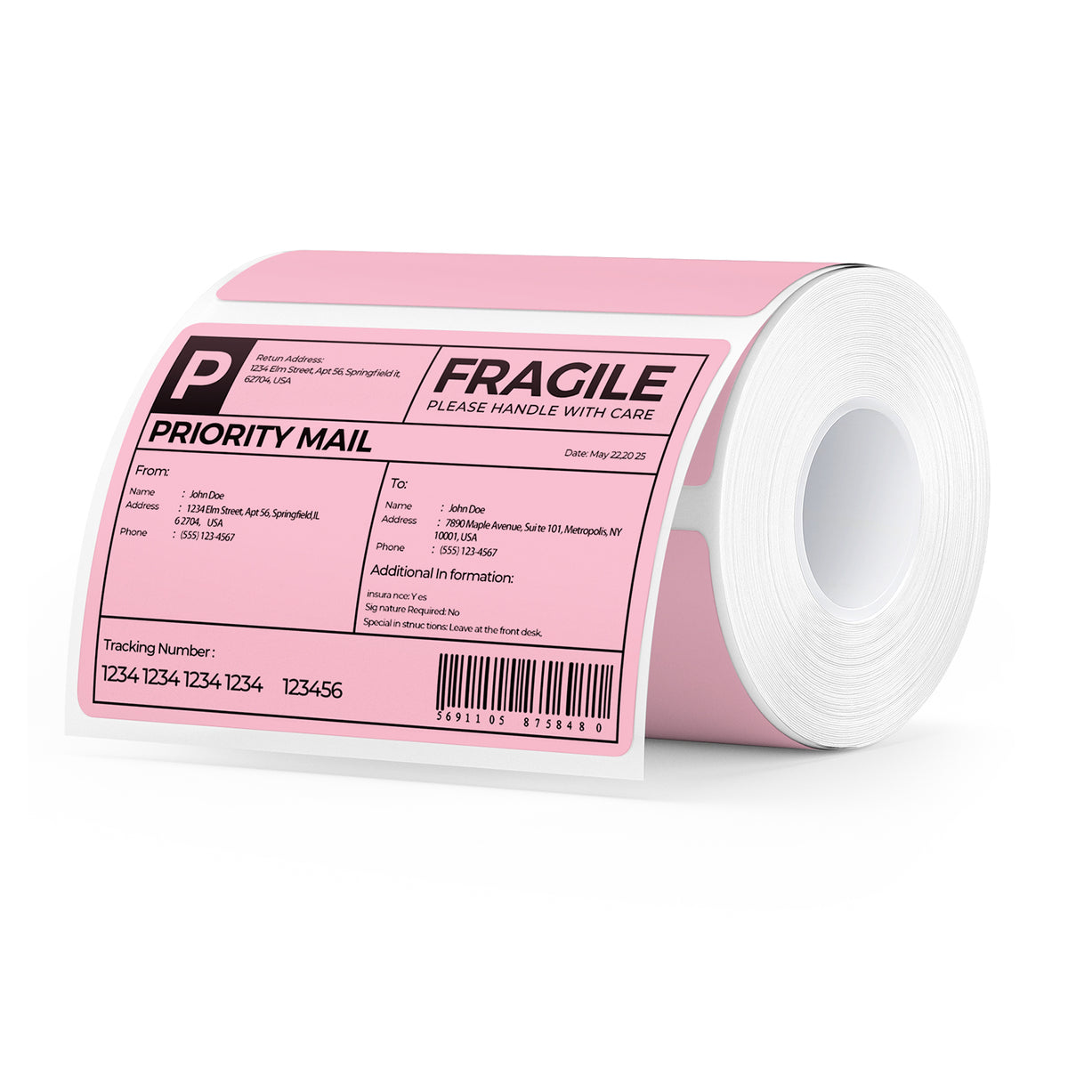 MUNBYN 4” X 3” Direct Thermal Labels, 500 Sheets/1 Roll, Rosa
