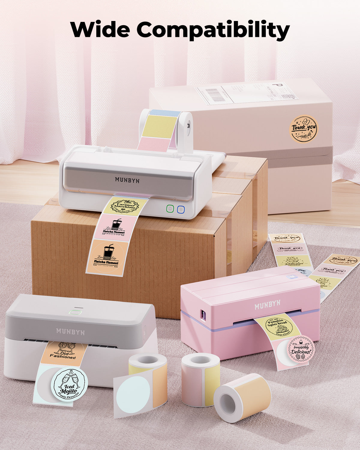 MUNBYN 2" Macaron Runde Thermoetiketten für Produkt- und Verpackungsaufkleber