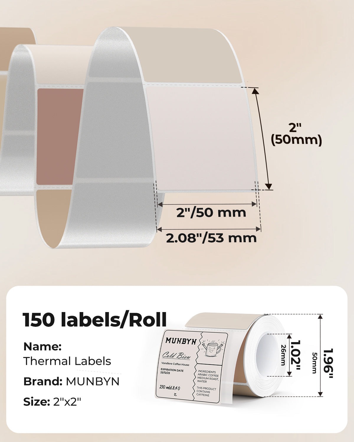 MUNBYN 2" Square Morandi Labels in 5 Colors for Candles and Baked Goods