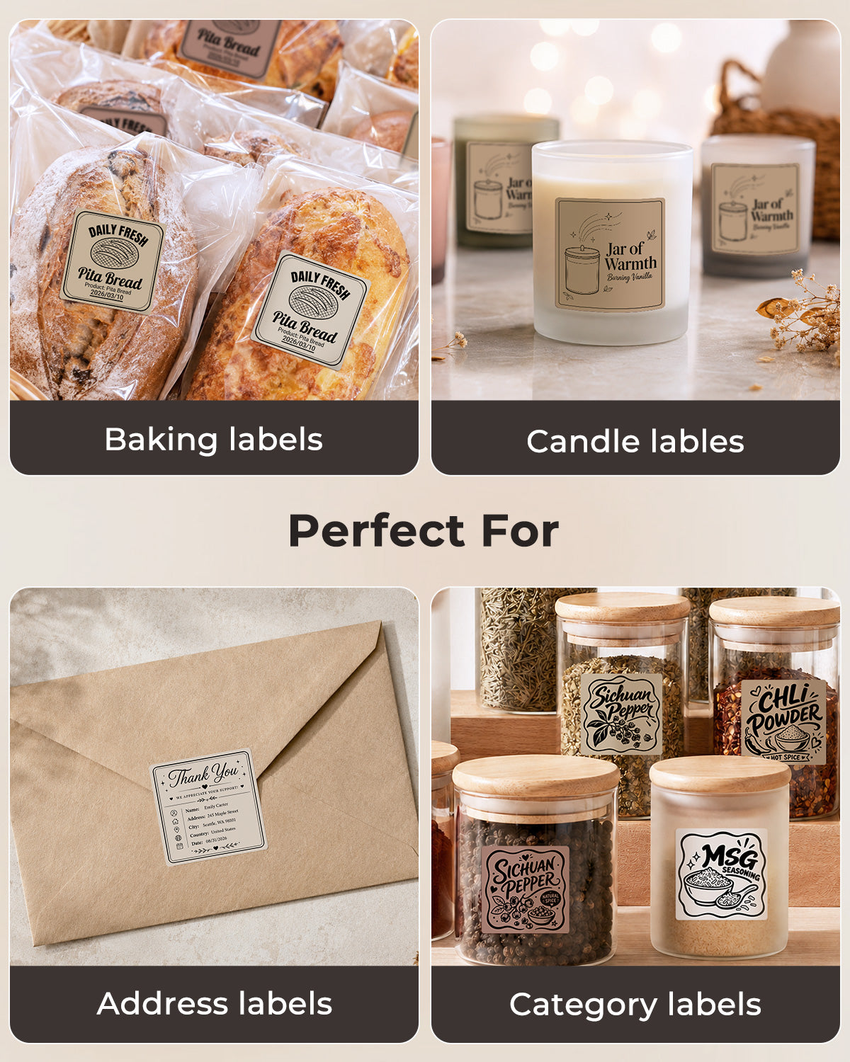 MUNBYN 2" Square Morandi Labels in 5 Colors for Candles and Baked Goods