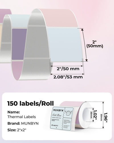 MUNBYN 2" Square Morandi Labels in 5 Colors for Candles and Baked Goods