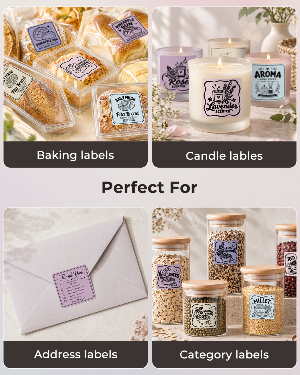 MUNBYN 2" Square Morandi Labels in 5 Colors for Candles and Baked Goods