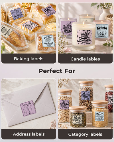 MUNBYN 2" Square Morandi Labels in 5 Colors for Candles and Baked Goods