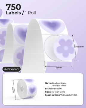 MUNBYN 2" 6-in-1-Thermoaufkleber mit Farbverlauf in Lila