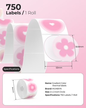 MUNBYN 2" 6-in-1-Thermoaufkleber mit Farbverlauf in Lila