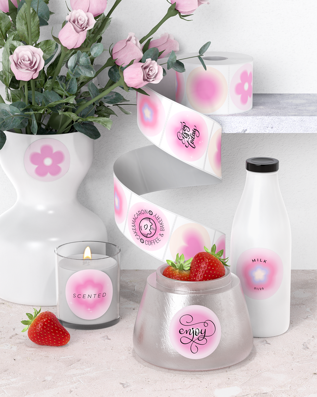 MUNBYN 2" 6-in-1-Thermoaufkleber mit Farbverlauf in Lila