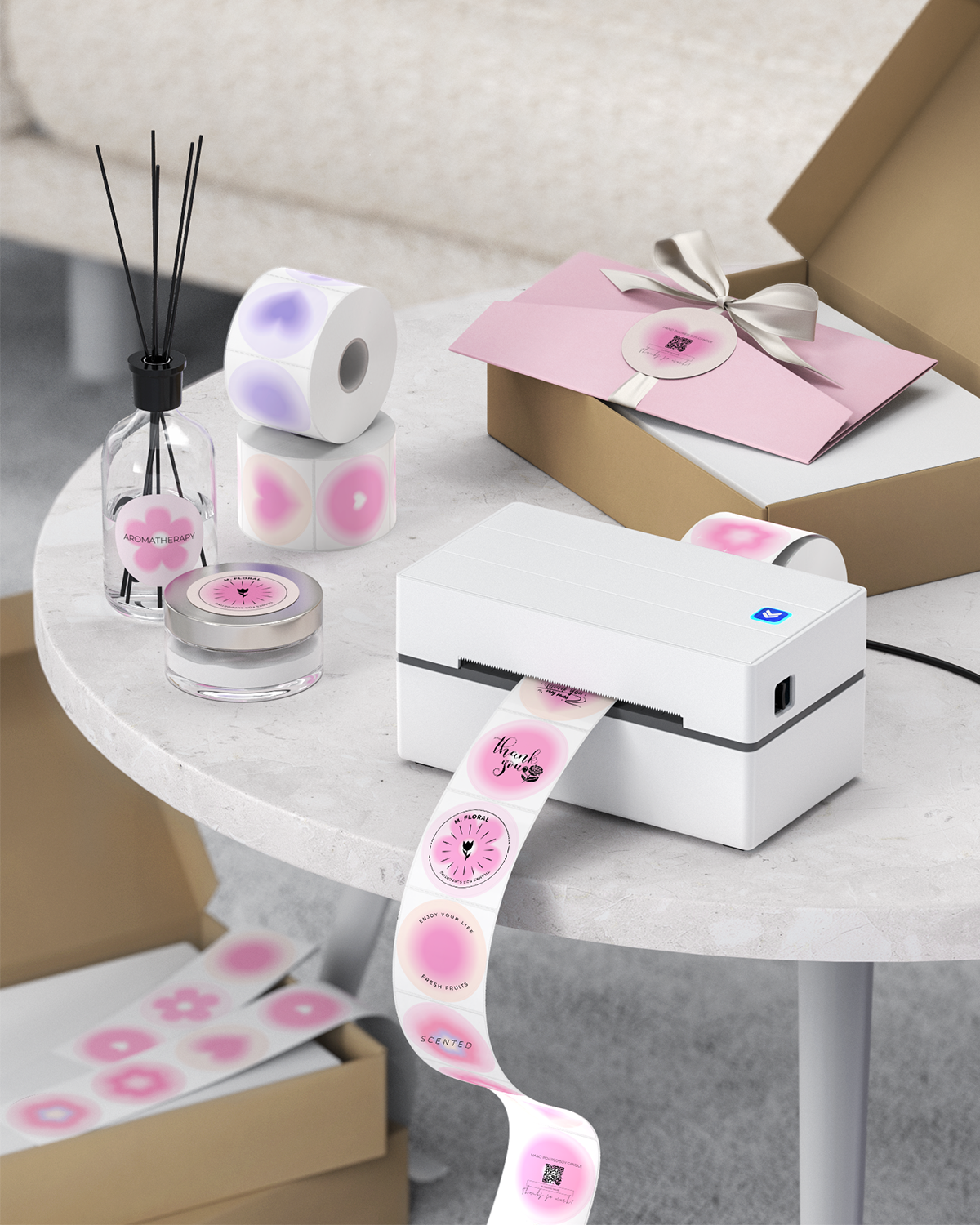 MUNBYN 2" 6-in-1-Thermoaufkleber mit Farbverlauf in Lila