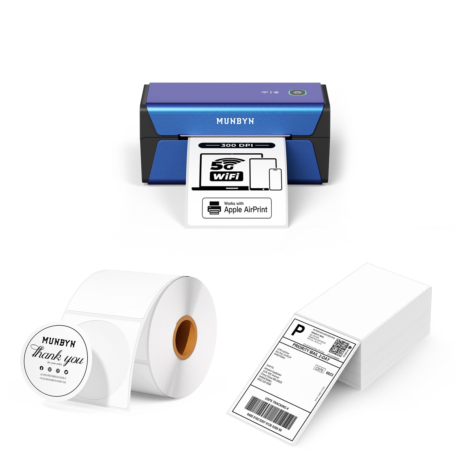 MUNBYN Airprint Etikettendrucker Thermodrucker 401AP Sets – MUNBYN DE