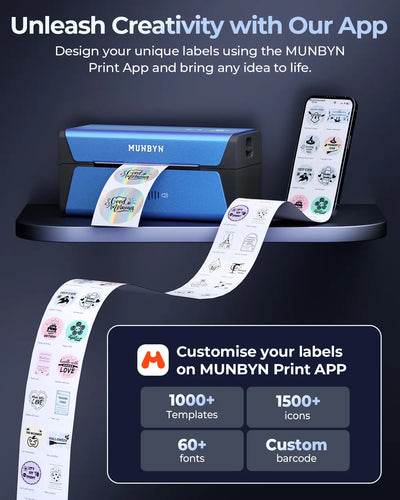 MUNBYN RealWriter RW401AP Wireless Printer & Round Labels & 3-in-1 Holder Candle Set