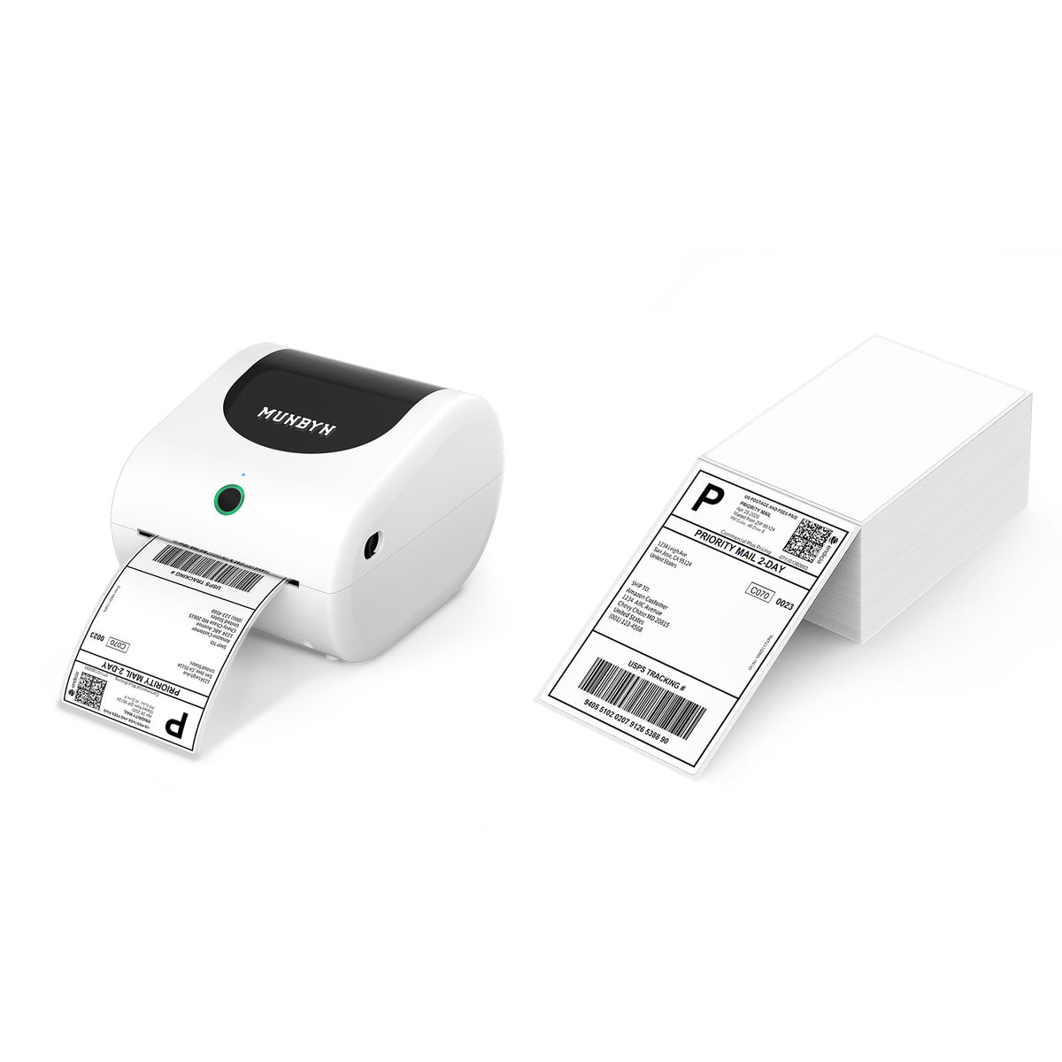 MUNBYN RW411B Bluetooth Etikettendrucker Thermodrucker mit Staufach, ohne Ständer