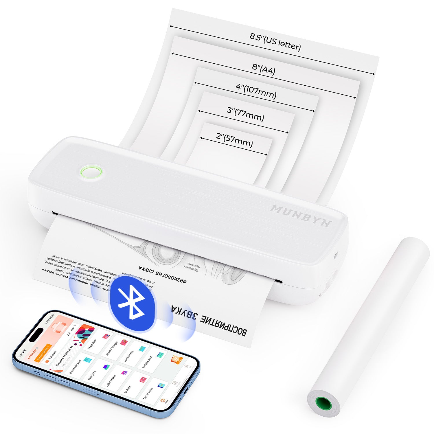 MUNBYN ITP04 Tragbarer Bluetooth A4 Thermodrucker