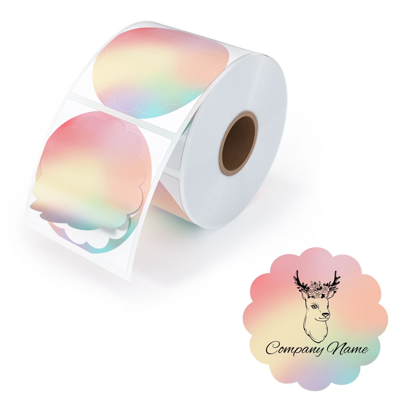 Die regenbogenfarbenen Thermoetiketten von MUNBYN werden in einer Rolle mit 500 Etiketten geliefert und messen 58 mm x 58 mm. 