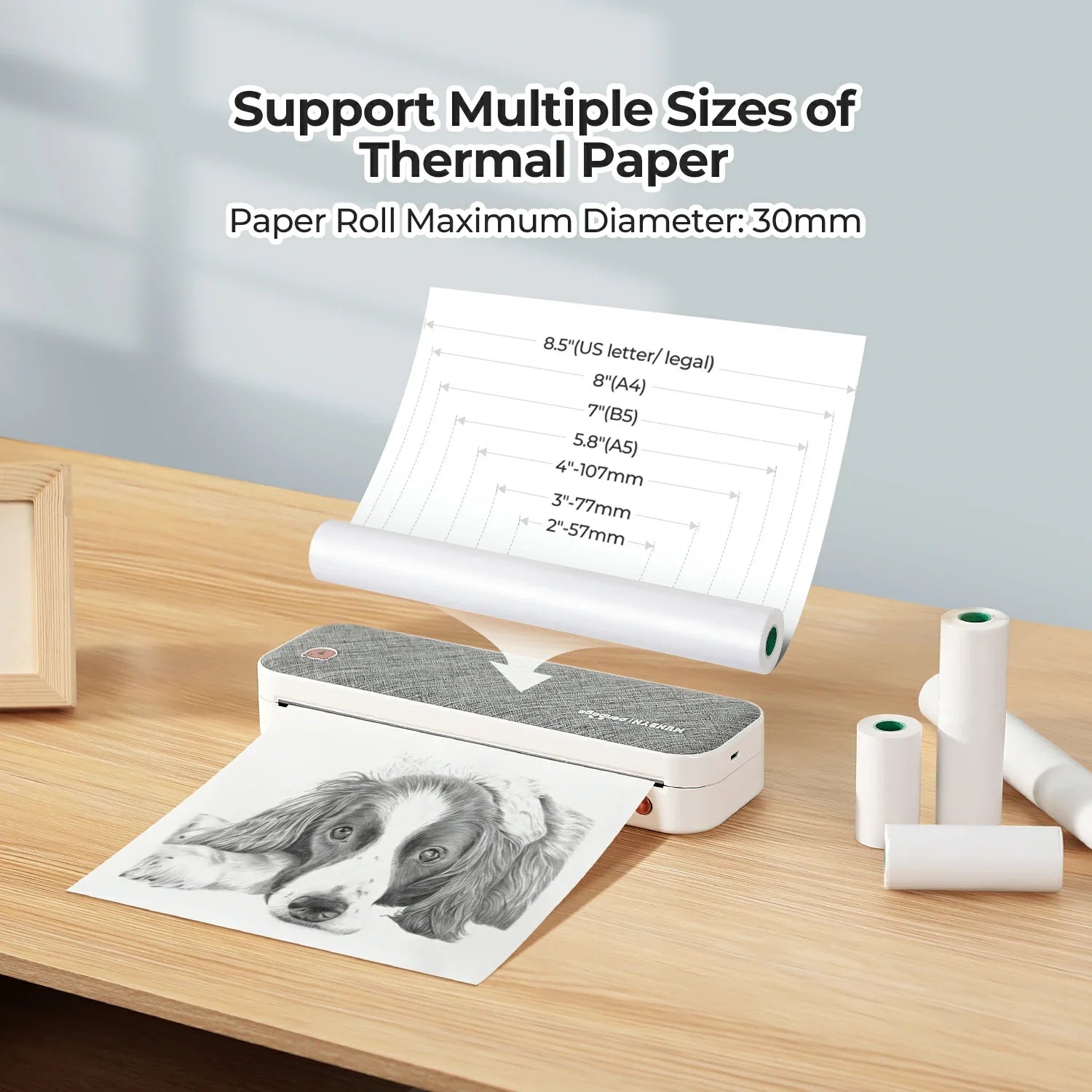 Der tragbare Drucker unterstützt Papierbreiten von 57 mm bis 210 mm.