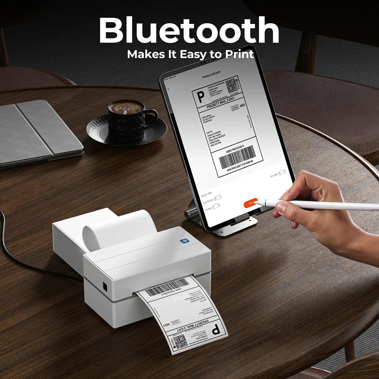 Der Bluetooth-Drucker P130B unterstützt den Betrieb auf Mobilgeräten über die MUNBYN Print-App..