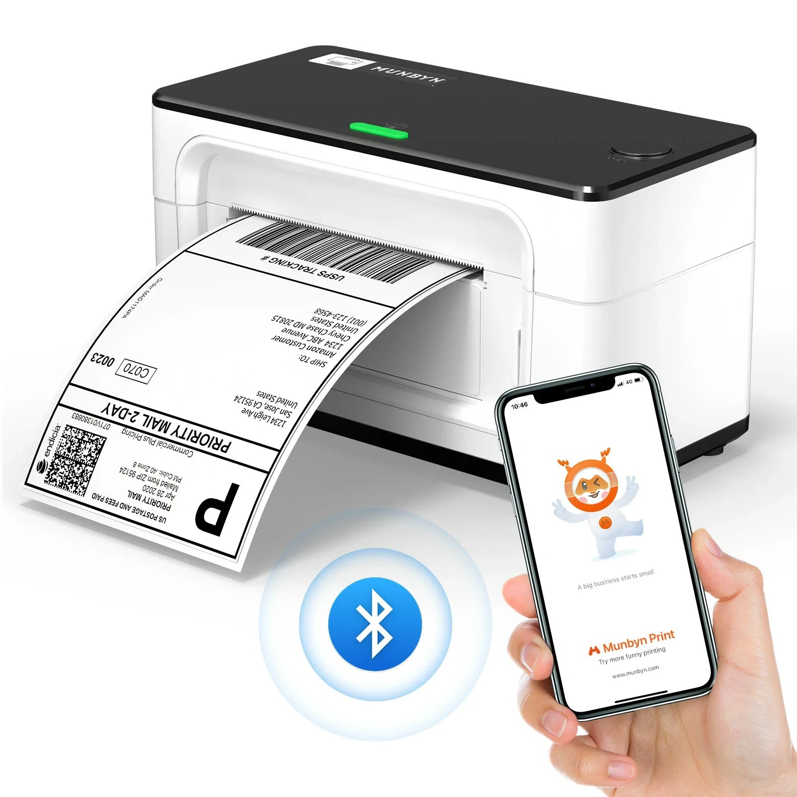  Der Bluetooth-Drucker P941B unterstützt den Betrieb auf Mobilgeräten über die MUNBYN Print-App.