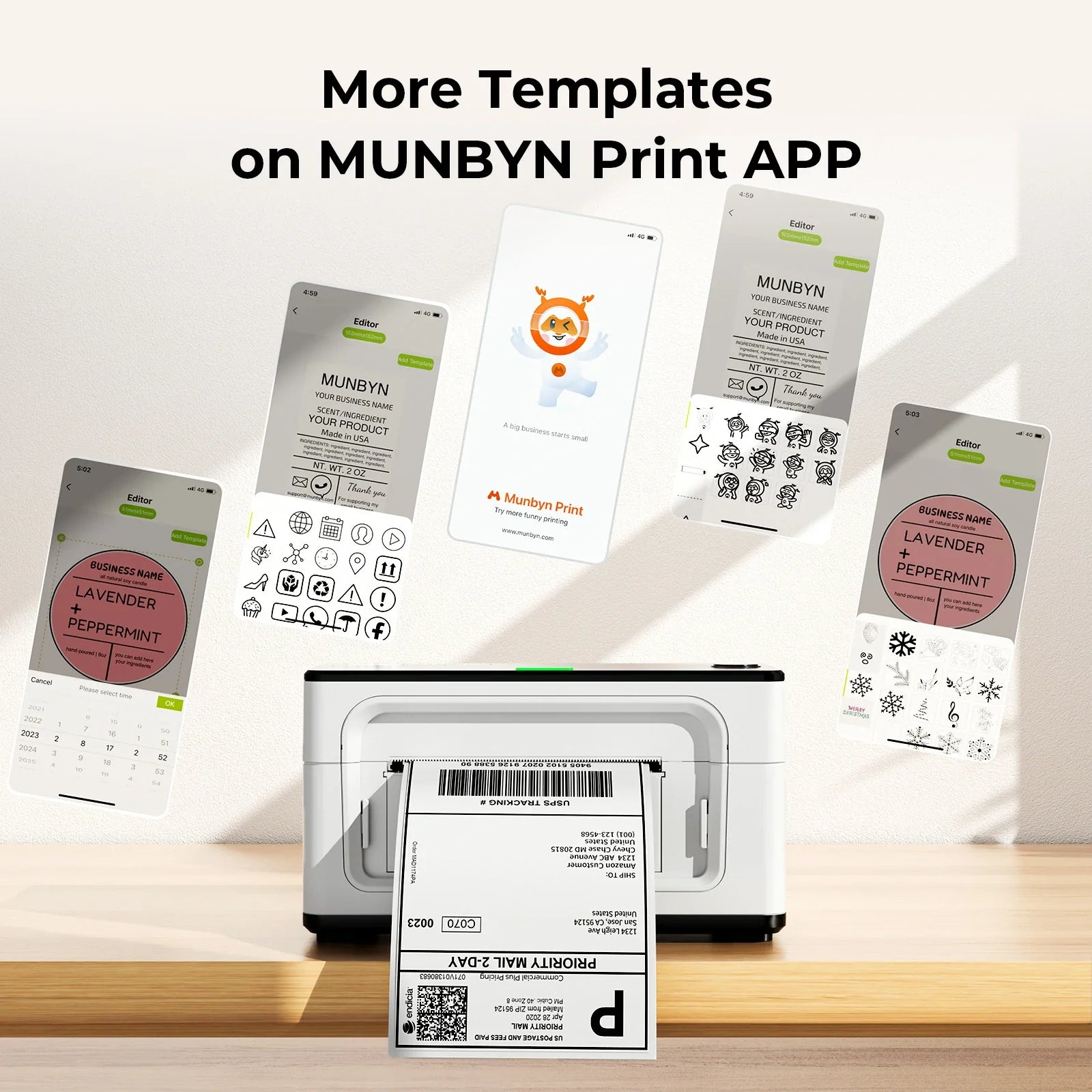 Die MUNBYN Print-App bietet eine Vielzahl von Etikettenvorlagen